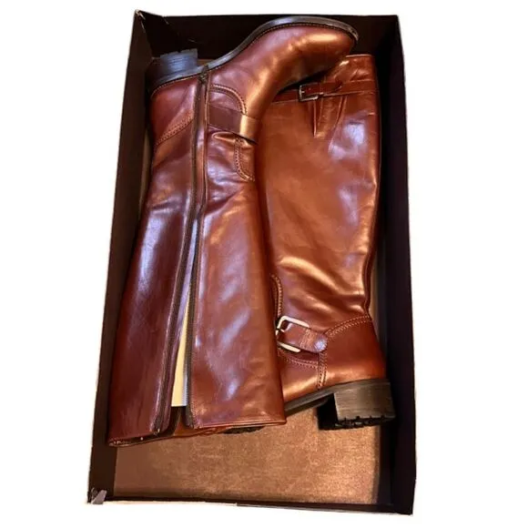 COLE HAAN ALBA COGNAC BROWN LEATHER 18&quot; TALL FULL ZIP RIDING BOOTS SIZE 7.5