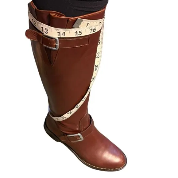 COLE HAAN ALBA COGNAC BROWN LEATHER 18&quot; TALL FULL ZIP RIDING BOOTS SIZE 7.5