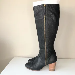 Cole Haan Black Distressed Leather Tall Knee High Boots 8