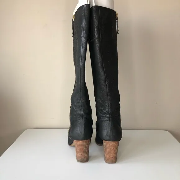 Cole Haan Black Distressed Leather Tall Knee High Boots 8