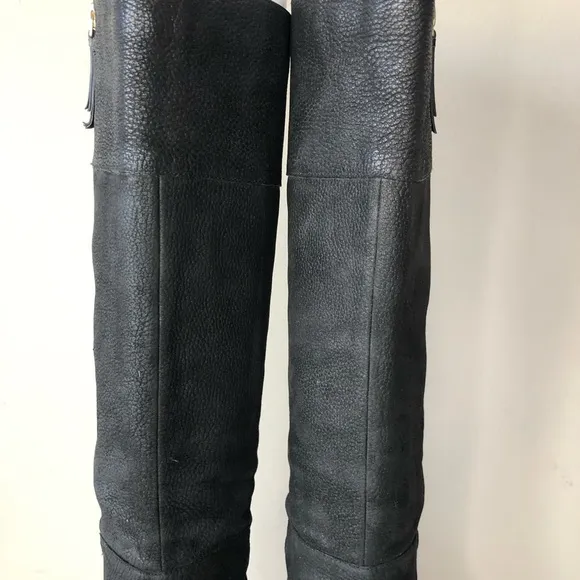 Cole Haan Black Distressed Leather Tall Knee High Boots 8