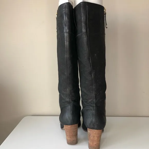 Cole Haan Black Distressed Leather Tall Knee High Boots 8