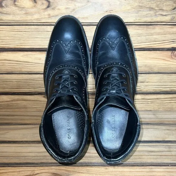 Cole Haan Boots Mens 10.5 M C20285 Black Leather Lace Up‎ Wingtip Ankle Chukka