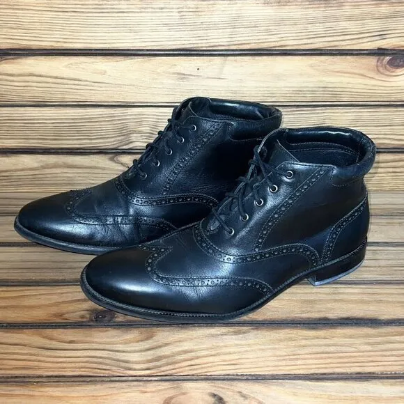 Cole Haan Boots Mens 10.5 M C20285 Black Leather Lace Up‎ Wingtip Ankle Chukka