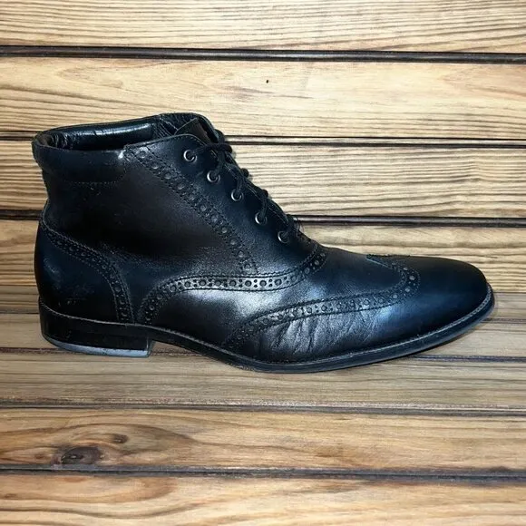 Cole Haan Boots Mens 10.5 M C20285 Black Leather Lace Up‎ Wingtip Ankle Chukka