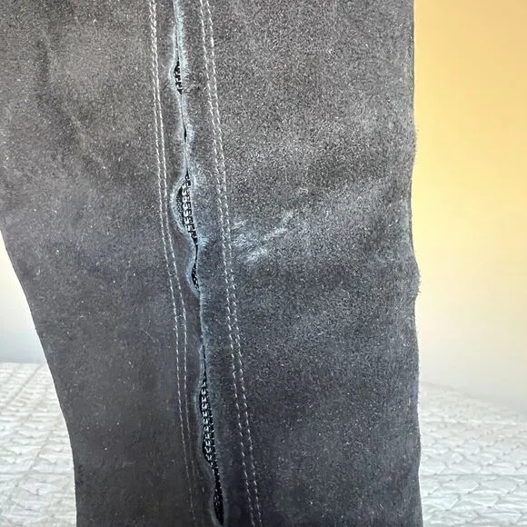 Cole Haan Cora Black Suede Wedge Heel Tall Boots Side Zip D38352 Women’s 8.5 M