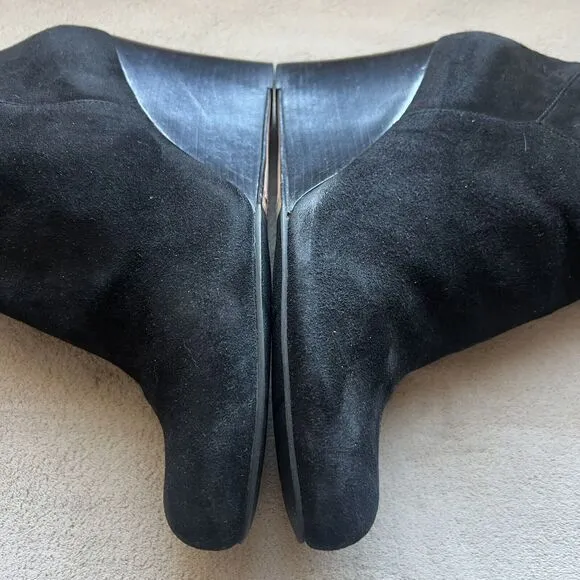 Cole Haan Cora Black Suede Wedge Heel Tall Boots Side Zip D38352 Women’s 8.5 M