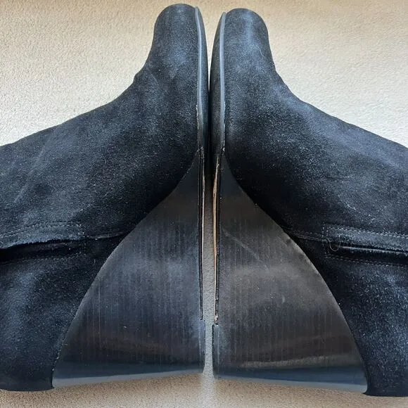 Cole Haan Cora Black Suede Wedge Heel Tall Boots Side Zip D38352 Women’s 8.5 M