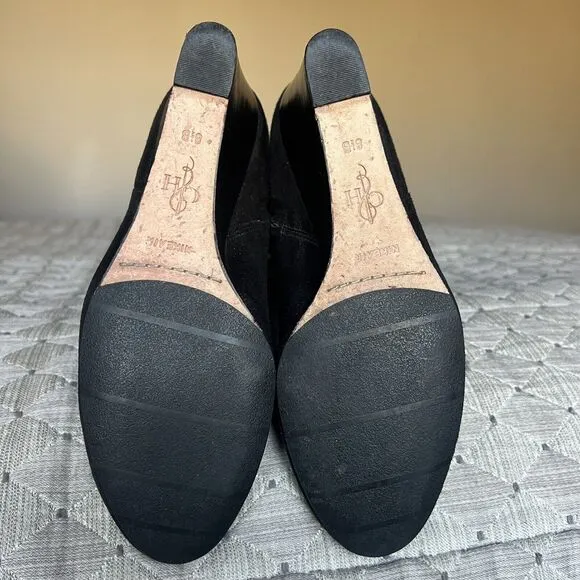 Cole Haan Cora Black Suede Wedge Heel Tall Boots Side Zip D38352 Women’s 8.5 M