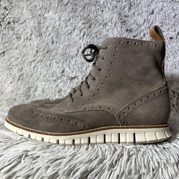 Cole Haan Generation ZeroGrand Ankle Boots Shoes Mens Size 10 Gray Suede Lace Up