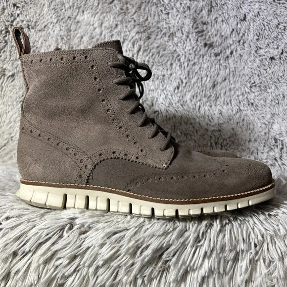 Cole Haan Generation ZeroGrand Ankle Boots Shoes Mens Size 10 Gray Suede Lace Up