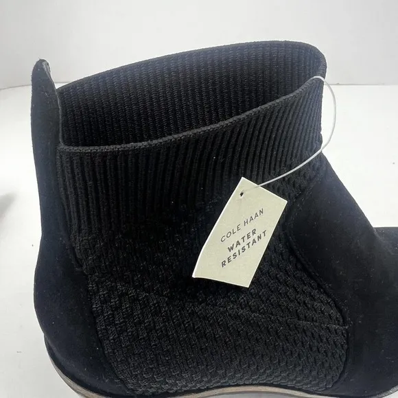 Cole Haan Grand OS Black Knit Suede Maggie Ankle Boots Sz 7B Bootie NWT