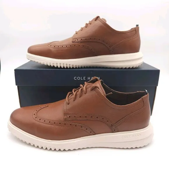 Cole Haan Mens 11.5 Grand  Wingtip Oxford British Tan Dress Casual Shoes Lace Up