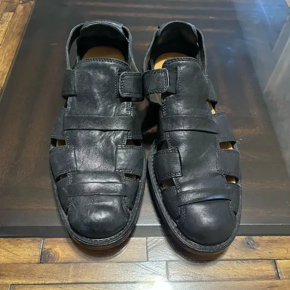Cole Haan Mens Black Leather Fisherman Sandals Size 9.5
