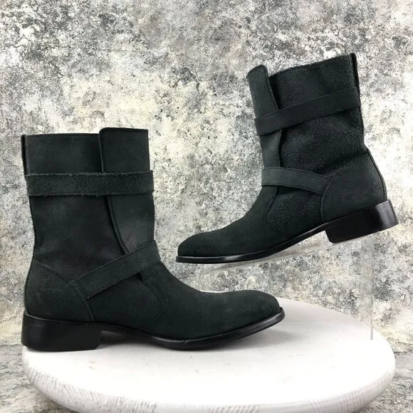 Cole Haan Men's Size 10M Dk Grey Leather Nike Air Sole Dual Buckle Ankle Boots