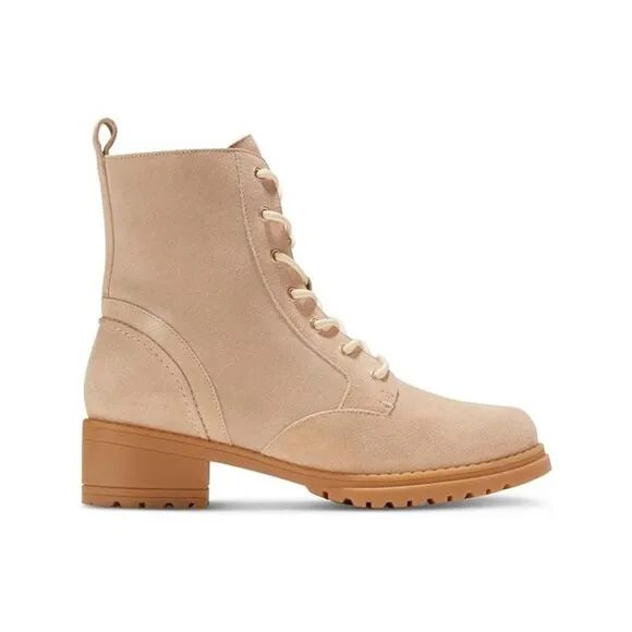 COLE HAAN Womens Beige Up Camea Round Toe Block Heel Suede Combat Boots 10 B
