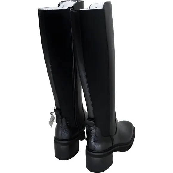 Cole Haan Women's Gema Lug Tall Black Leather Boots Size 6.5 B