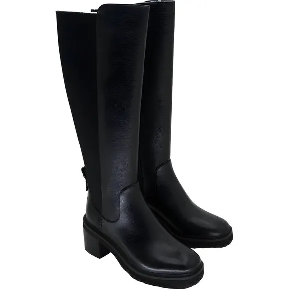 Cole Haan Women's Gema Lug Tall Black Leather Boots Size 6.5 B