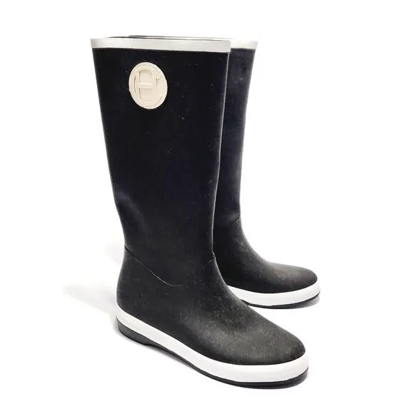 Cole Haan Devyn NikeAir Women's Black &amp; White Tall Knee High Rain Boots Size 9