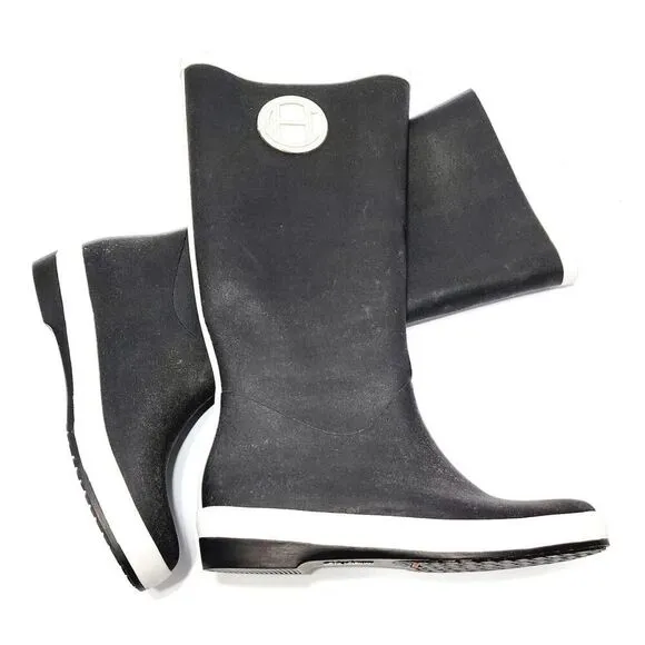 Cole Haan Devyn NikeAir Women's Black &amp; White Tall Knee High Rain Boots Size 9