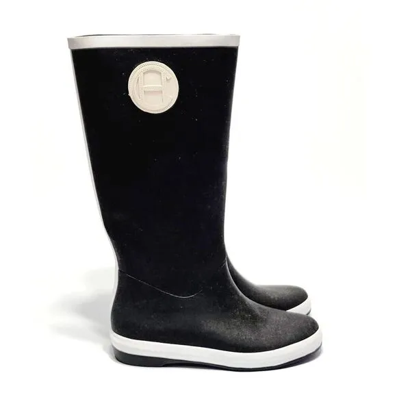 Cole Haan Devyn NikeAir Women's Black &amp; White Tall Knee High Rain Boots Size 9