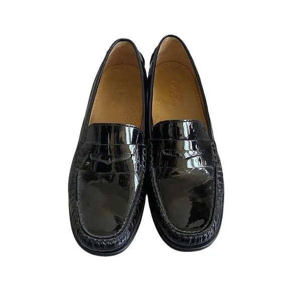 COLE HAAN Patent Leather Slip-On Penny Loafers Flat Shoes Black 7
