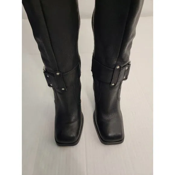 Colin Stuart Over The Knee Heel Boots 6B Leather Square Toe Silver Buckle Tall