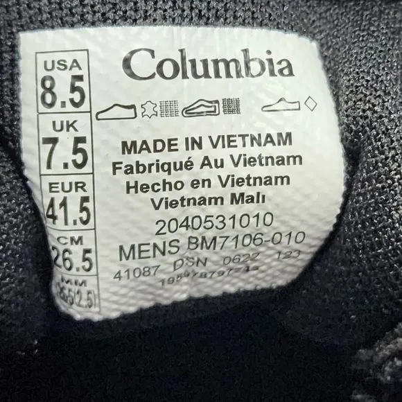 Columbia Hiking Boots Mens 8.5 Black Trail Plateau Venture Suede Mid Sneakers