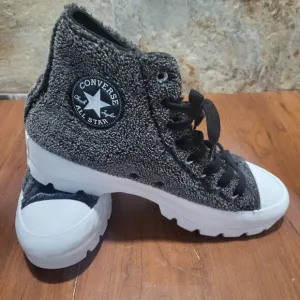 Converse All Star High Top Womens 10 Gray Sherpa Platform Rubber Shoes Sneakers