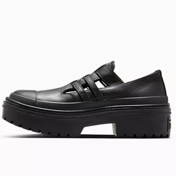 Converse Black Leather Platform Buckle Mary Jane Shoes