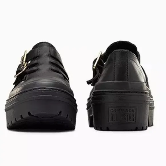 Converse Black Leather Platform Buckle Mary Jane Shoes