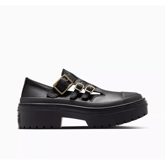 Converse Black Leather Platform Buckle Mary Jane Shoes