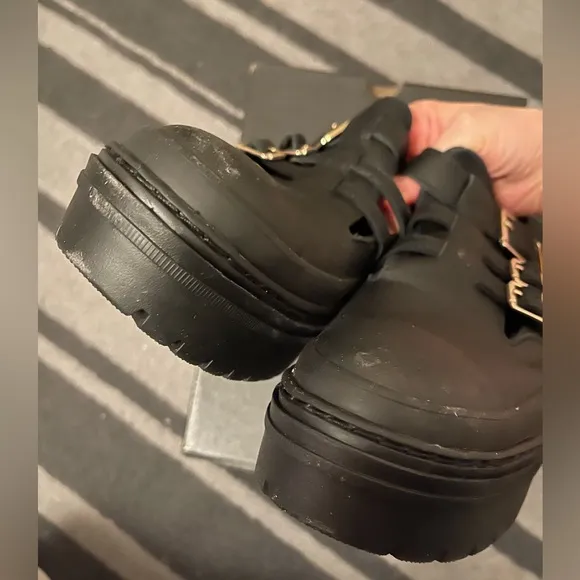 Converse Black Leather Platform Buckle Mary Jane Shoes
