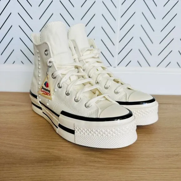 ❤️❤️❤️CONVERSE Chuck 70 Plus Hi Gems Sz 9 Women's Platform Shoes Pearls A10287C