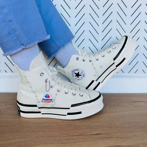 ❤️❤️❤️CONVERSE Chuck 70 Plus Hi Gems Sz 9 Women's Platform Shoes Pearls A10287C