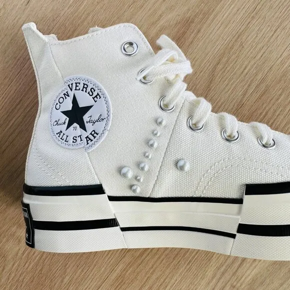 ❤️❤️❤️CONVERSE Chuck 70 Plus Hi Gems Sz 9 Women's Platform Shoes Pearls A10287C