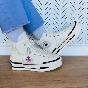 ❤️❤️❤️CONVERSE Chuck 70 Plus Hi Gems Sz 9 Women's Platform Shoes Pearls A10287C