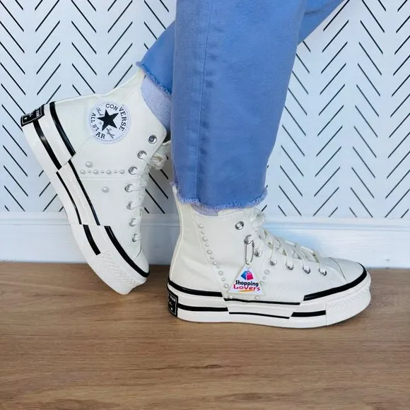 ❤️❤️❤️CONVERSE Chuck 70 Plus Hi Gems Sz 9 Women's Platform Shoes Pearls A10287C