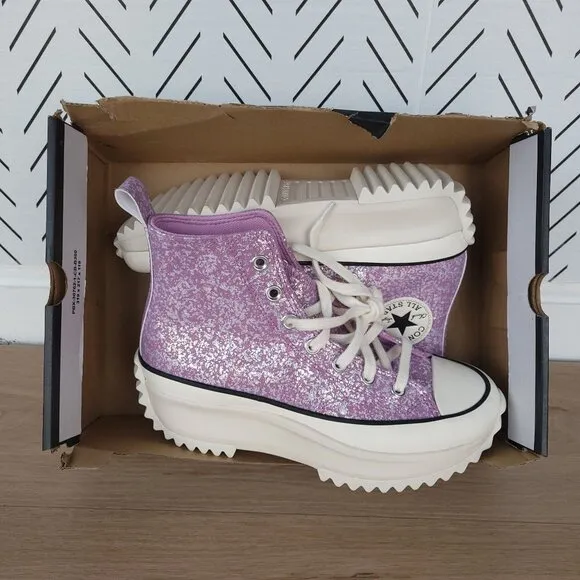 ✨Converse Run Star Hike Hi Women Shoes Size 7.5 Purple Glitter Platform A10096C