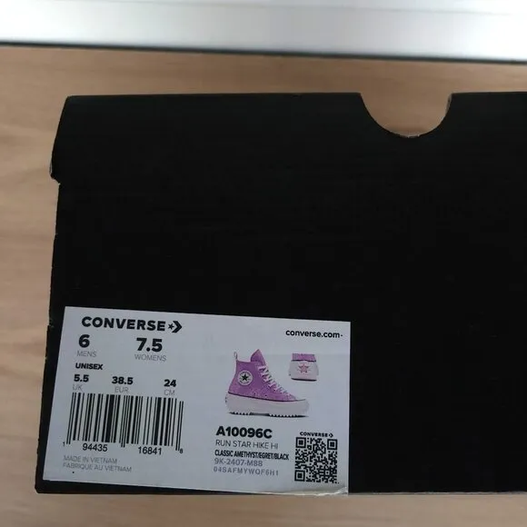 ✨Converse Run Star Hike Hi Women Shoes Size 7.5 Purple Glitter Platform A10096C