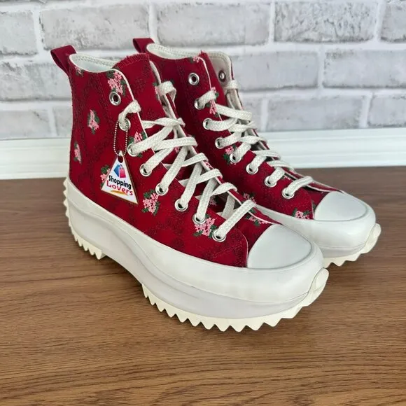⭐Converse Run Star Hike Platform 7 Mens Shoes Embroidered Floral Red A14885C New