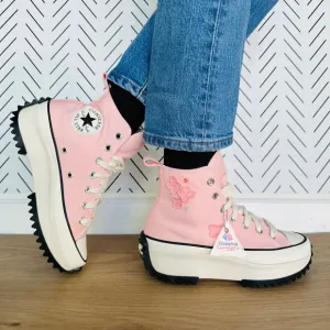 ⭐Converse Run Star Hike Platform Womens Shoes Sz 9 3D Flowers Pink Peach A09801C