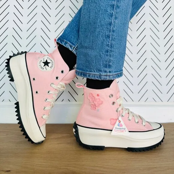 ⭐Converse Run Star Hike Platform Womens Shoes Sz 9 3D Flowers Pink Peach A09801C
