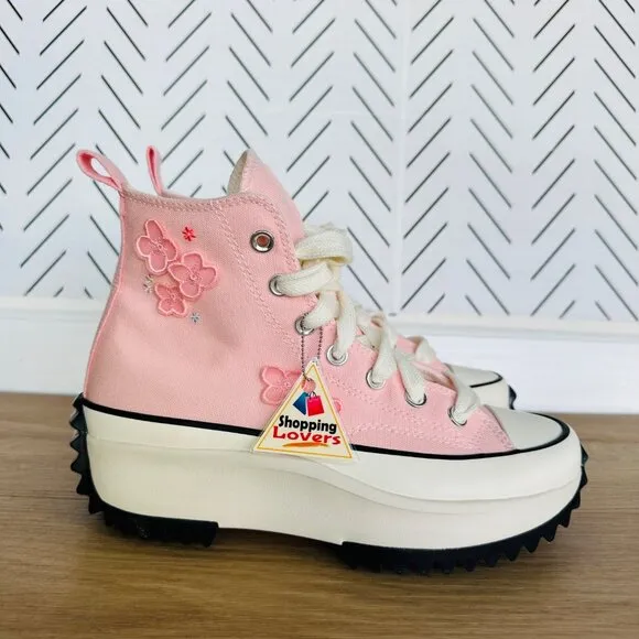 ⭐Converse Run Star Hike Platform Womens Shoes Sz 9 3D Flowers Pink Peach A09801C