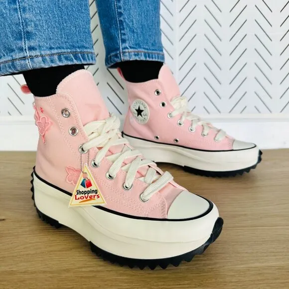 ⭐Converse Run Star Hike Platform Womens Shoes Sz 9 3D Flowers Pink Peach A09801C