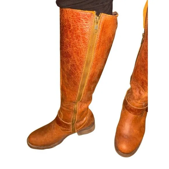 Coral Circle G Cognac Brown Belted Tall Riding Boots Women size 8.5 Boho