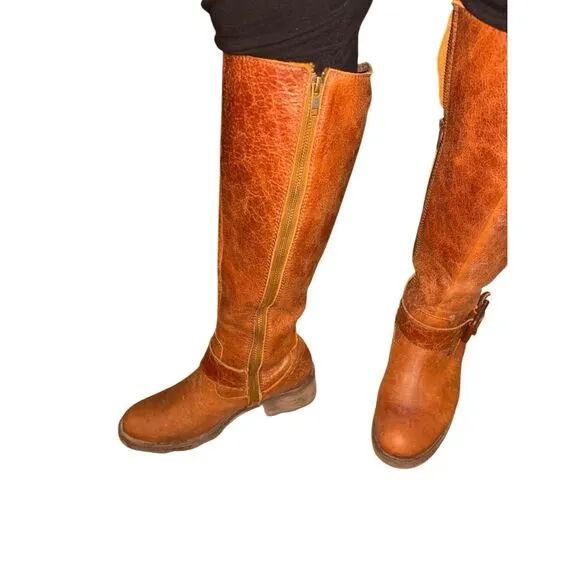 Coral Circle G Cognac Brown Belted Tall Riding Boots Women size 8.5 Boho