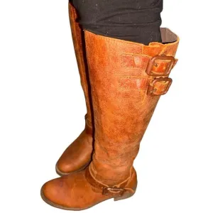 Coral Circle G Cognac Brown Belted Tall Riding Boots Women size 8.5 Boho