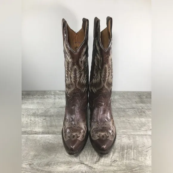 Corky’s Gypsy Girl Studded Women’s Western Cowboy Brown Leather Boots Size 10 US
