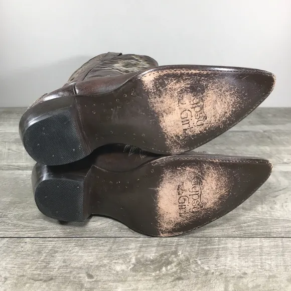 Corky’s Gypsy Girl Studded Women’s Western Cowboy Brown Leather Boots Size 10 US
